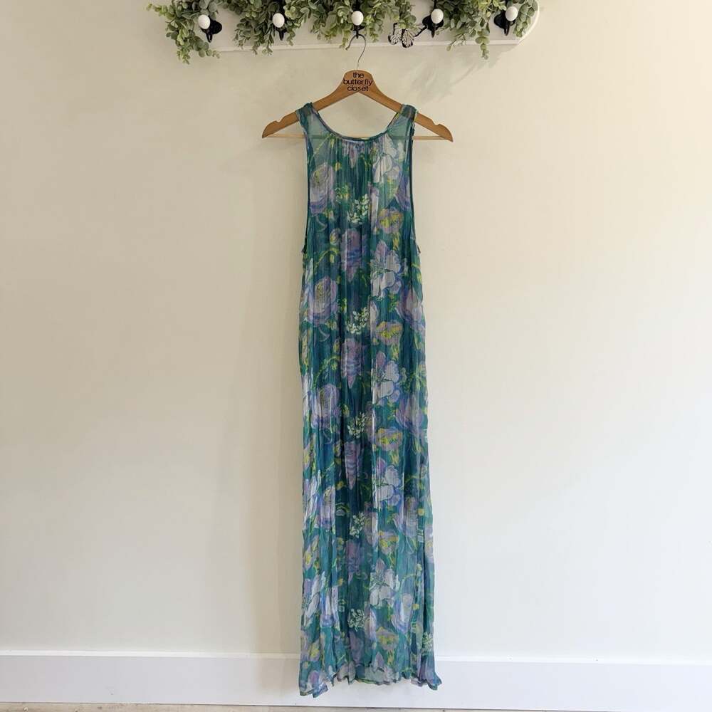 Sundance Catalog "Le Midi Dress Green Floral Chiffon Large 12-7064